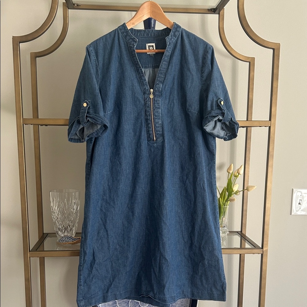 Anne Klein Denim Tunic Dress with Half-Zip